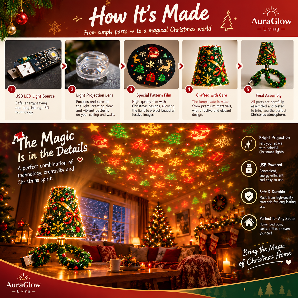 AuraGlow Living Christmas Projector Light